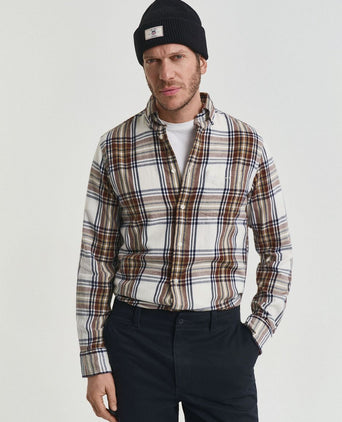 Gant overhemd flanel ruit ecru | Regular-fit