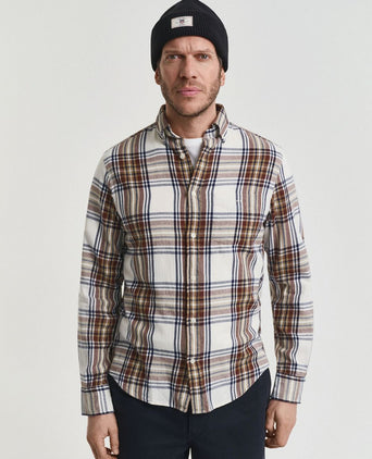 Gant overhemd flanel ruit ecru | Regular-fit