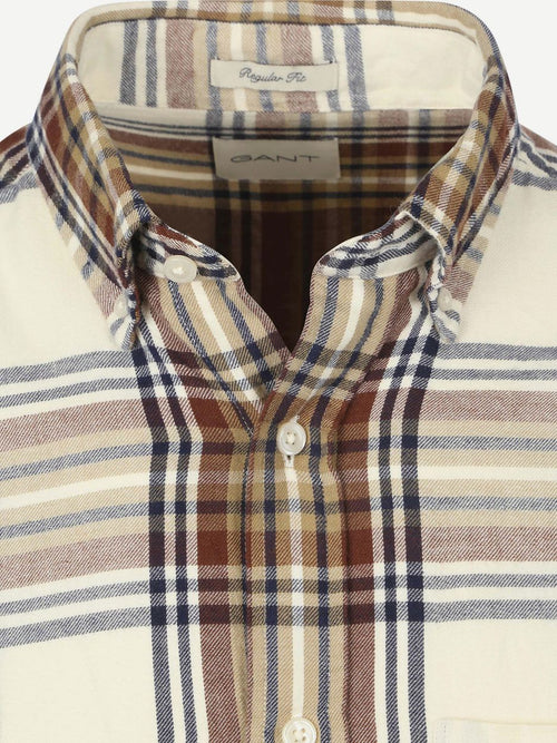 Gant overhemd flanel ruit ecru | Regular-fit