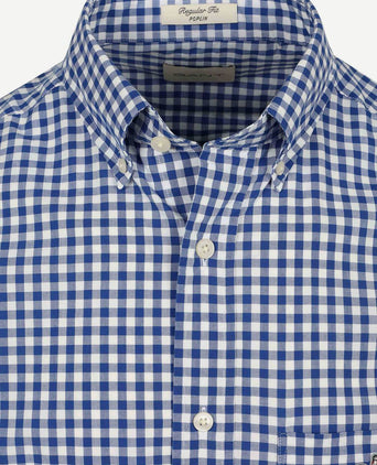 Overhemd gingham poplin college blauw