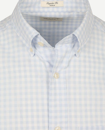 Overhemd gingham poplin college lichtblauw