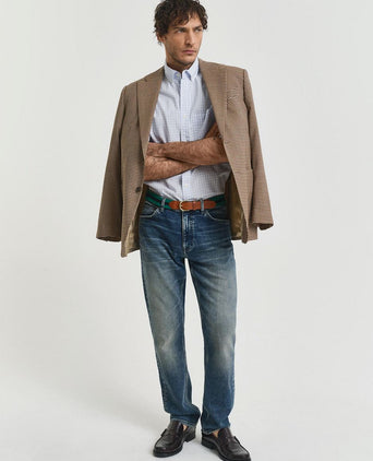 Overhemd gingham poplin college lichtblauw