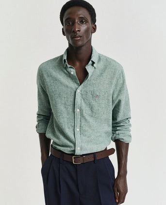 Gant overhemd linnen groen | Regular-fit