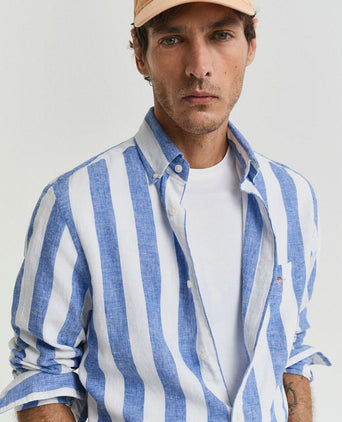 Gant overhemd streep bold linnen blauw | Regular-fit