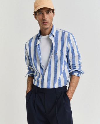 Gant overhemd streep bold linnen blauw | Regular-fit
