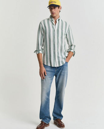 Gant overhemd streep bold linnen groen | Regular-fit