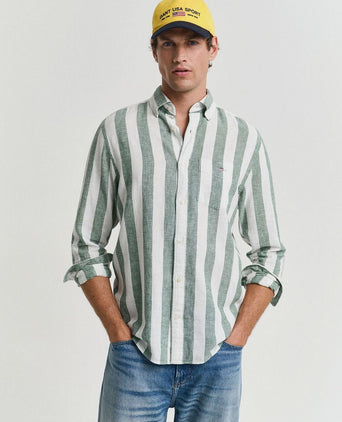 Gant overhemd streep bold linnen groen | Regular-fit