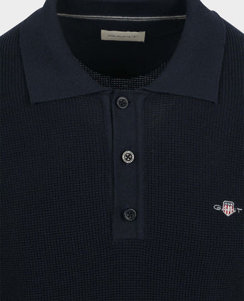Knitted poloshirt donkerblauw