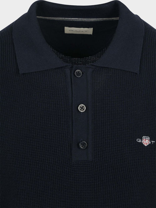 Knitted poloshirt donkerblauw