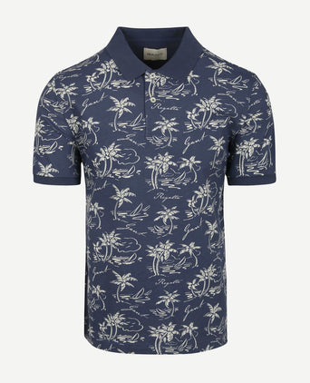 Poloshirt palm print dusty donkerblauw