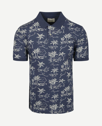 Poloshirt palm print dusty donkerblauw