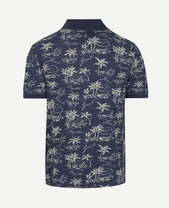 Poloshirt palm print dusty donkerblauw