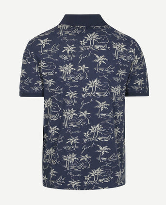 Poloshirt palm print dusty donkerblauw