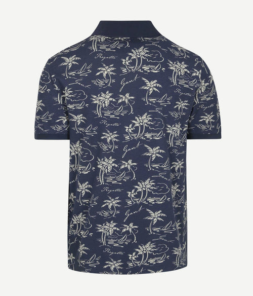 Poloshirt palm print dusty donkerblauw