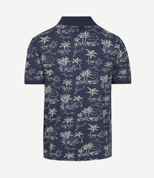 Poloshirt palm print dusty donkerblauw