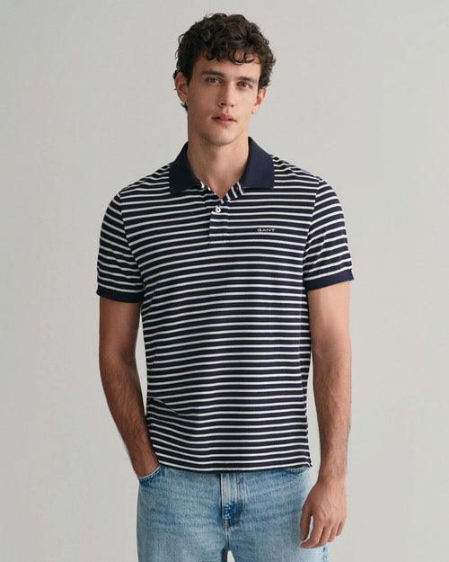 Gant poloshirt pique donkerblauw streep | Regular-fit