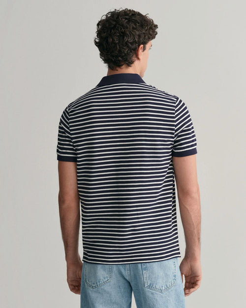 Gant poloshirt pique donkerblauw streep | Regular-fit