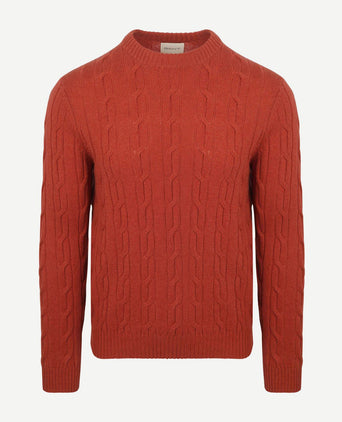 Pullover crewneck lambswool cable modern rust