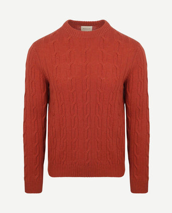 Pullover crewneck lambswool cable modern rust