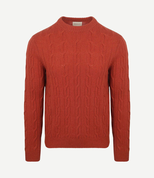 Pullover crewneck lambswool cable modern rust