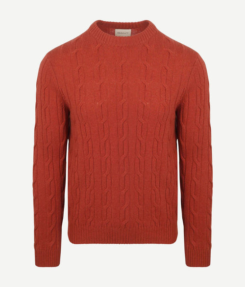 Gant pullover crewneck lambswool cable modern rust | Regular-fit