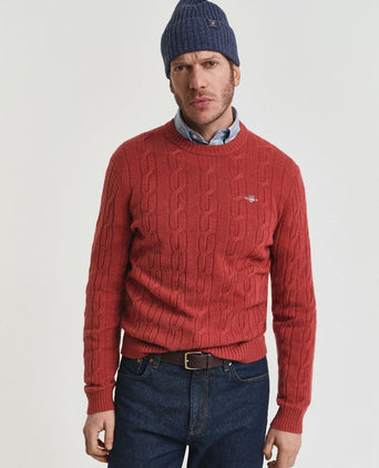 Pullover crewneck lambswool cable modern rust