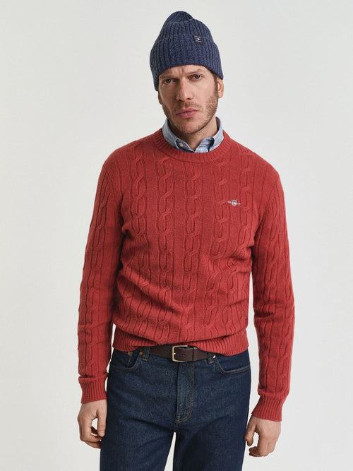 Gant pullover crewneck lambswool cable modern rust | Regular-fit