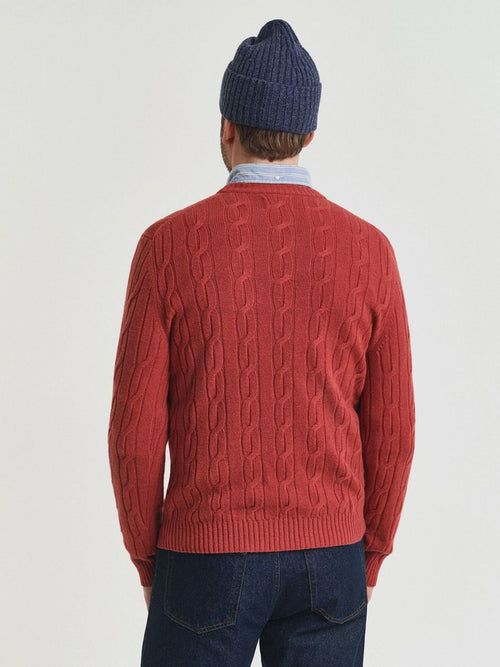 Pullover crewneck lambswool cable modern rust