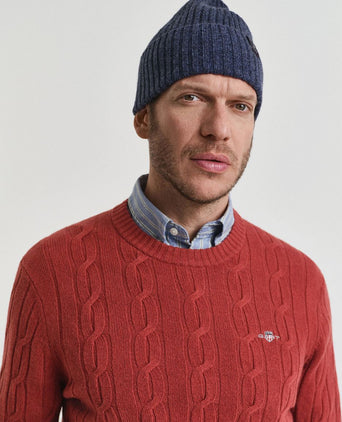 Pullover crewneck lambswool cable modern rust