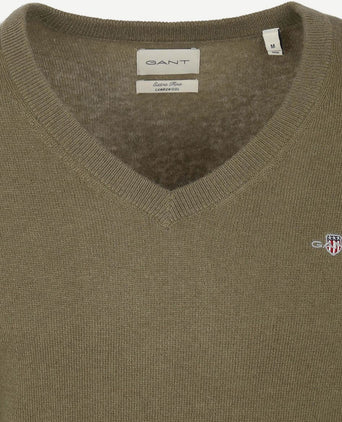 Gant pullover v-hals woolblend army groen | Regular-fit