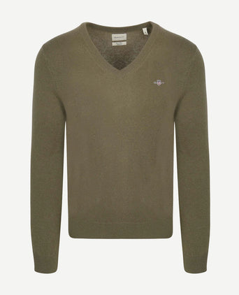 Gant pullover v-hals woolblend army groen | Regular-fit
