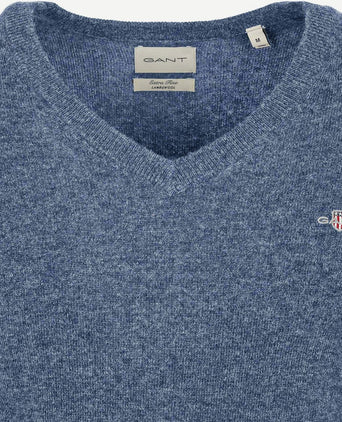 Gant pullover v-hals woolblend blauw | Regular-fit