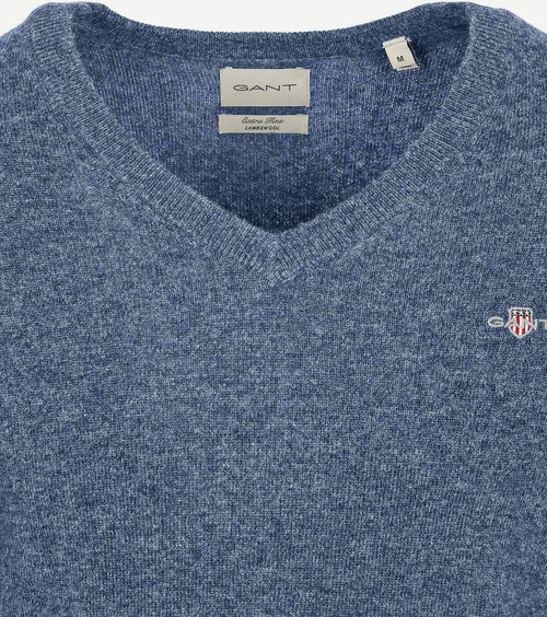 Gant pullover v-hals woolblend blauw | Regular-fit