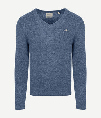 Gant pullover v-hals woolblend blauw | Regular-fit Gant pullover v-hals woolblend blauw | Regular-fit