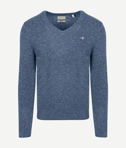 Gant pullover v-hals woolblend blauw | Regular-fit