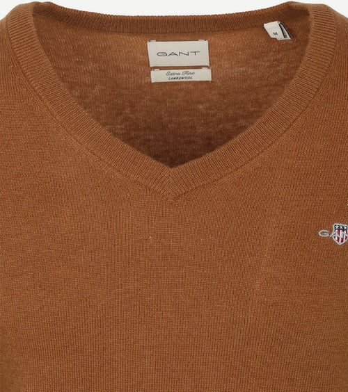 Gant pullover v-hals woolblend camel | Regular-fit