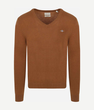 Gant pullover v-hals woolblend camel | Regular-fit Gant pullover v-hals woolblend camel | Regular-fit