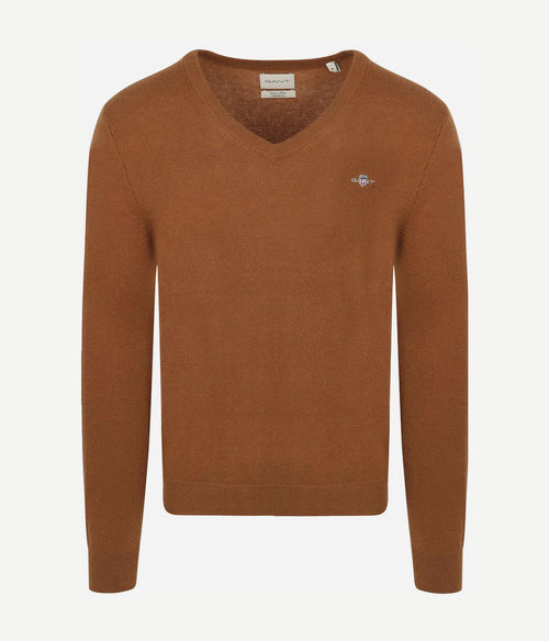 Gant pullover v-hals woolblend camel | Regular-fit