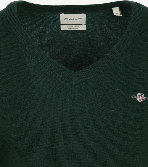 Gant pullover v-hals woolblend donkergroen | Regular-fit