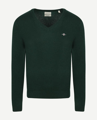 Gant pullover v-hals woolblend donkergroen | Regular-fit
