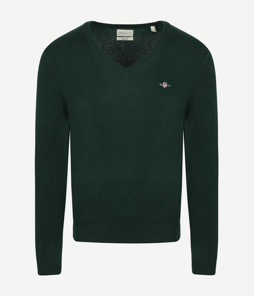 Gant pullover v-hals woolblend donkergroen | Regular-fit
