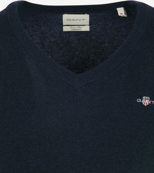 Gant pullover v-hals woolblend donkerblauw melange | Regular-fit