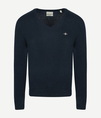 Gant pullover v-hals woolblend donkerblauw melange | Regular-fit Gant pullover v-hals woolblend donkerblauw melange | Regular-fit