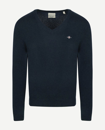 Gant pullover v-hals woolblend donkerblauw melange | Regular-fit