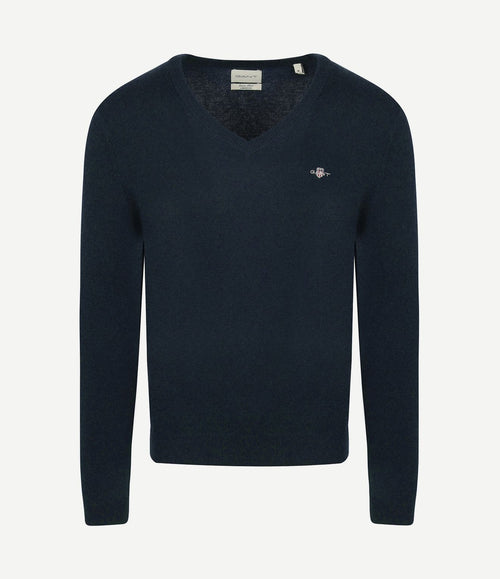 Pullover v-hals woolblend donkerblauw melange