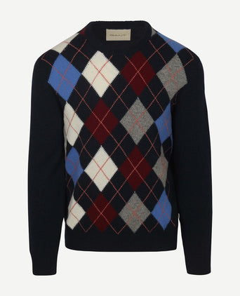 Pullover wool blend argyle donkerblauw