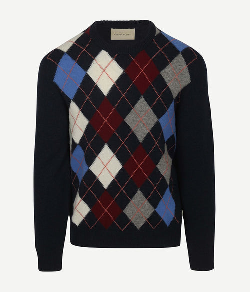 Pullover wool blend argyle donkerblauw
