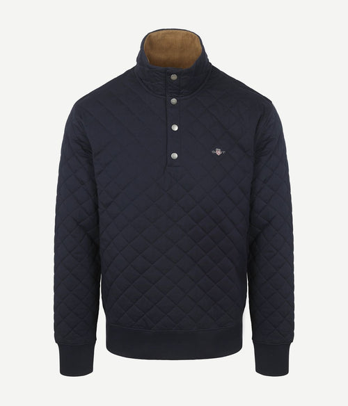Gant quilted mocker pullover donkerblauw | Regular-fit