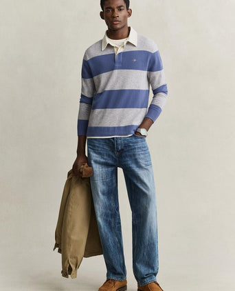 Rugger polo knitted lamswol blauw grijs