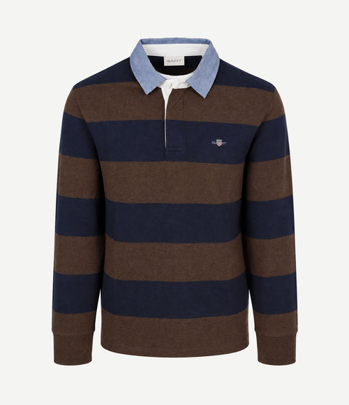 Rugger shield chambray polo streep donkerblauw bruin